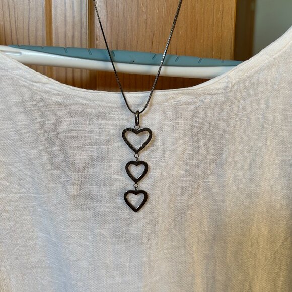 14k Black Gold Triple Heart Necklace - Picture 3 of 12